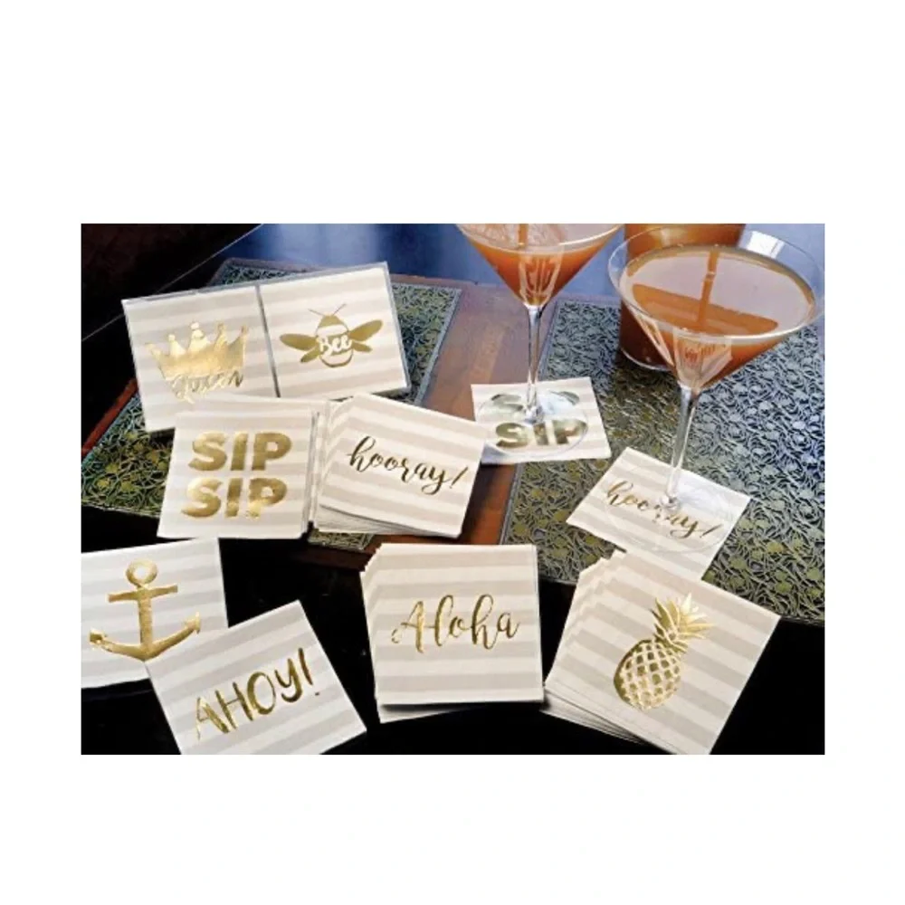 Boston International Gold Foil Stamped Paper Cocktail Napkins ~ Sip Sip Hooray!